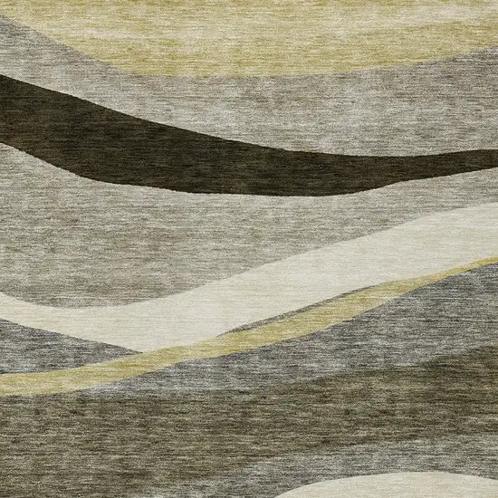 Taupe Gray And Black Abstract Washable Indoor Outdoor Area Rug Photo 5