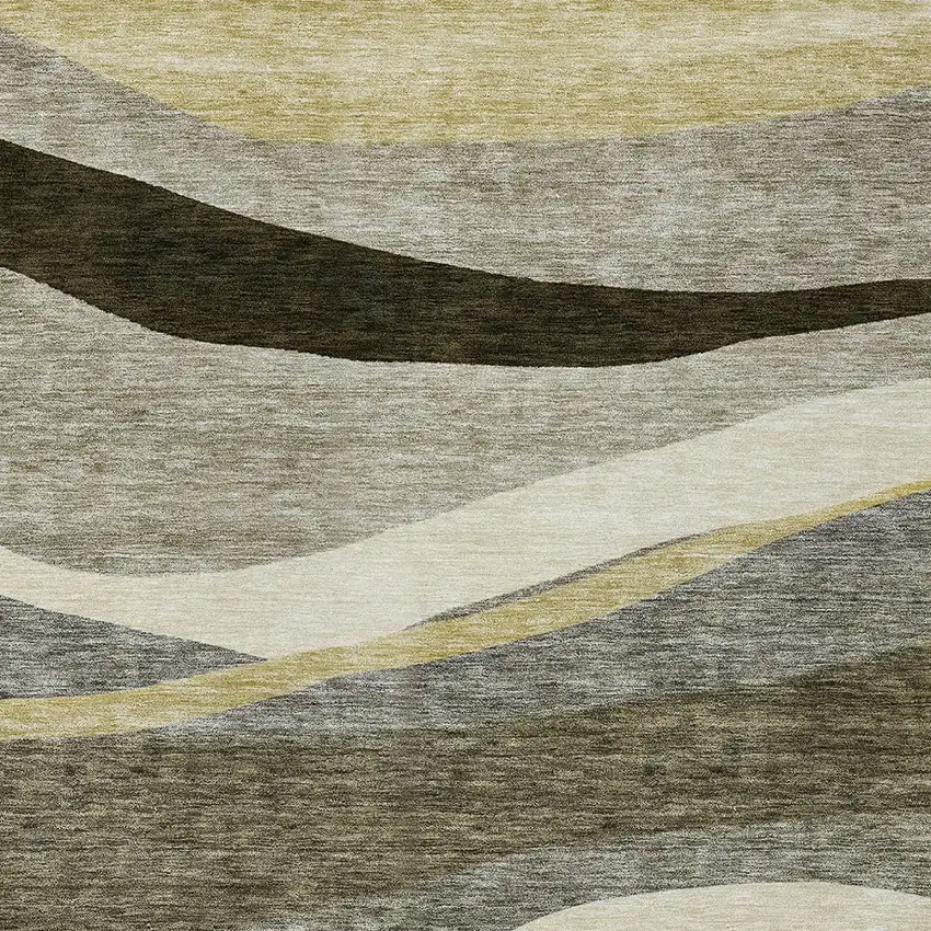 Taupe Gray And Black Abstract Washable Indoor Outdoor Area Rug Photo 5