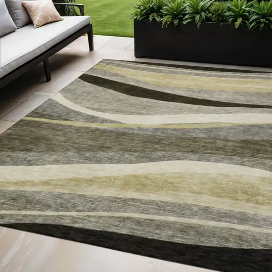 Taupe Gray And Black Abstract Washable Indoor Outdoor Area Rug Photo 1