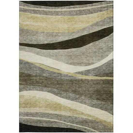 Taupe Gray And Black Abstract Washable Indoor Outdoor Area Rug Photo 6