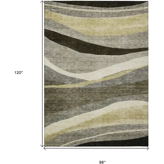 Taupe Gray And Black Abstract Washable Indoor Outdoor Area Rug Photo 7
