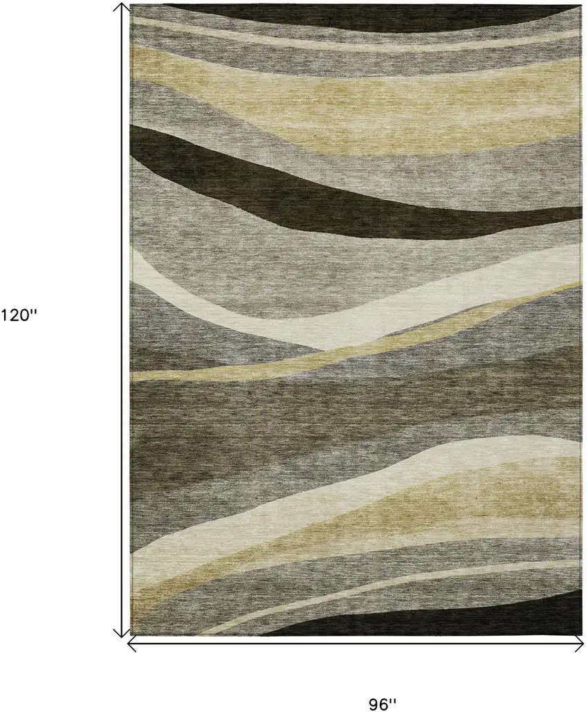Taupe Gray And Black Abstract Washable Indoor Outdoor Area Rug Photo 7