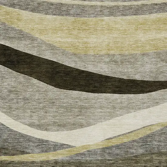 Taupe Gray And Black Abstract Washable Indoor Outdoor Area Rug Photo 5