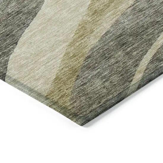 Taupe Gray And Black Abstract Washable Indoor Outdoor Area Rug Photo 4