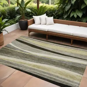 Photo of Taupe Gray And Black Abstract Washable Indoor Outdoor Area Rug