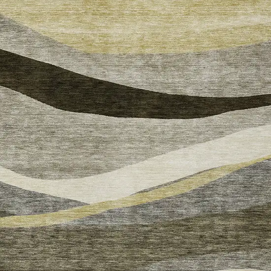 Taupe Gray And Black Abstract Washable Indoor Outdoor Area Rug Photo 5