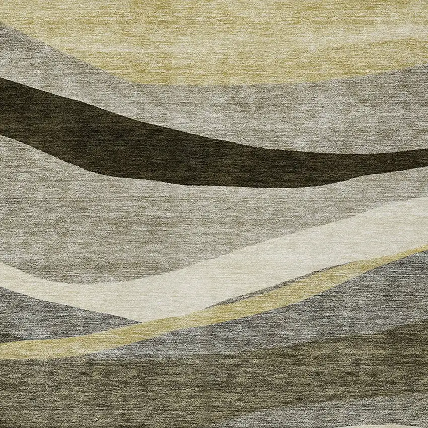 Taupe Gray And Black Abstract Washable Indoor Outdoor Area Rug Photo 5