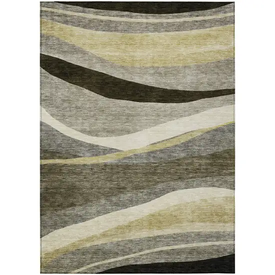 Taupe Gray And Black Abstract Washable Indoor Outdoor Area Rug Photo 2