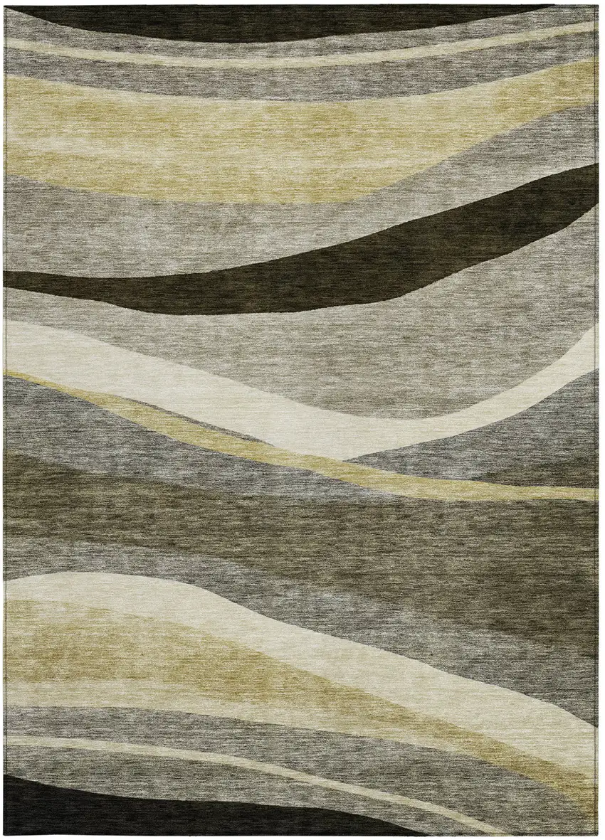 Taupe Gray And Black Abstract Washable Indoor Outdoor Area Rug Photo 6