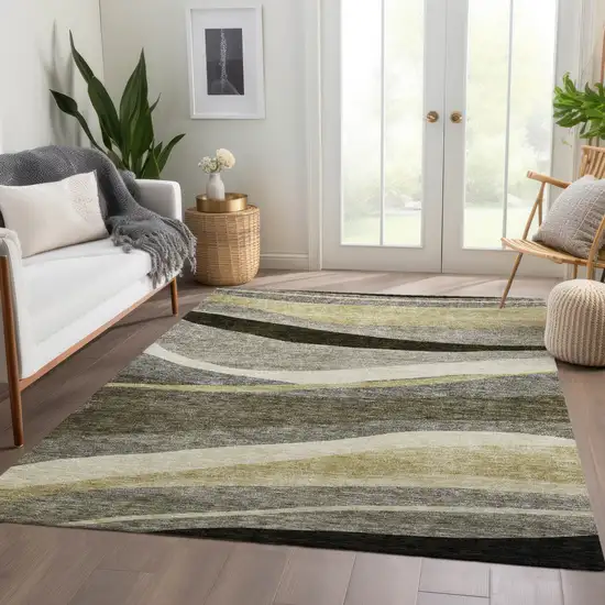 Taupe Gray And Black Abstract Washable Indoor Outdoor Area Rug Photo 9
