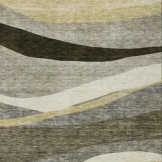 Taupe Gray And Black Abstract Washable Indoor Outdoor Area Rug Photo 5