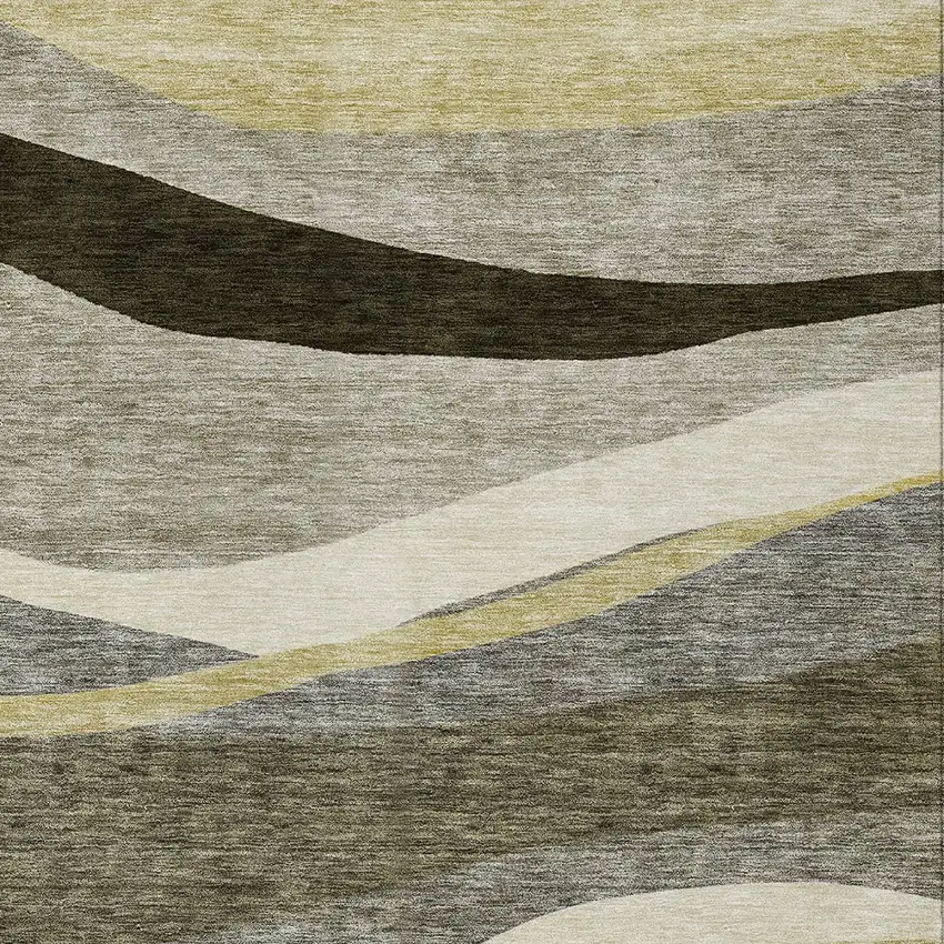 Taupe Gray And Black Abstract Washable Indoor Outdoor Area Rug Photo 5