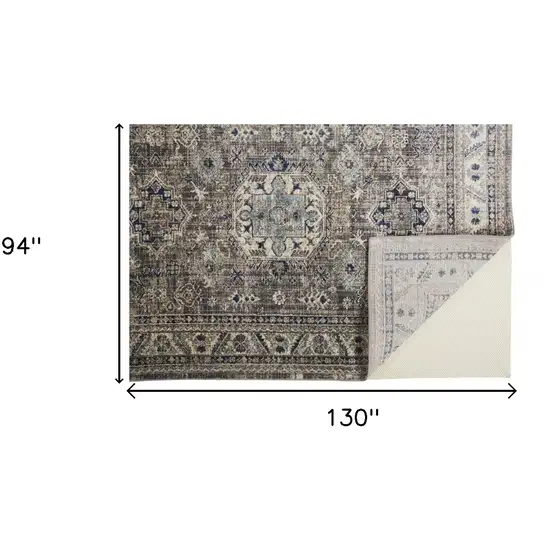 Taupe Gray And Blue Floral Stain Resistant Area Rug Photo 4