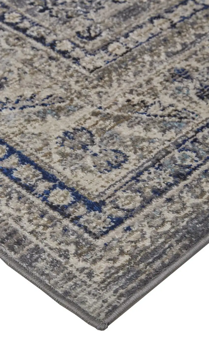 Taupe Gray And Blue Floral Stain Resistant Area Rug Photo 5