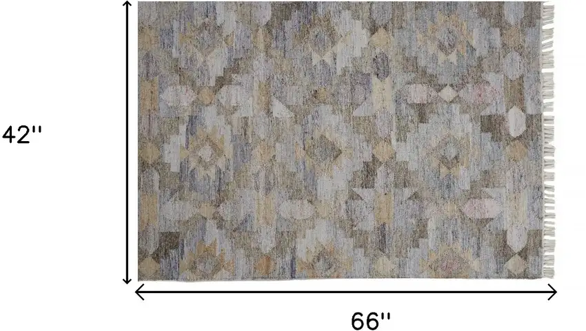 Gray and Blue Geometric Hand Woven Area Rug With Fringe Photo 3