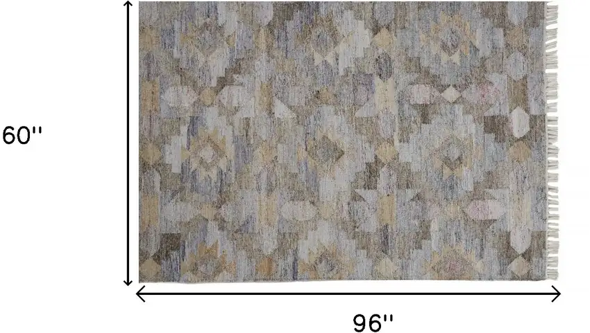 Gray and Blue Geometric Hand Woven Area Rug With Fringe Photo 3