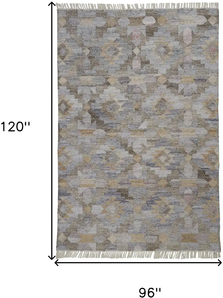 Taupe Gray And Blue Geometric Hand Woven Stain Resistant Area Rug With Fringe Photo 3