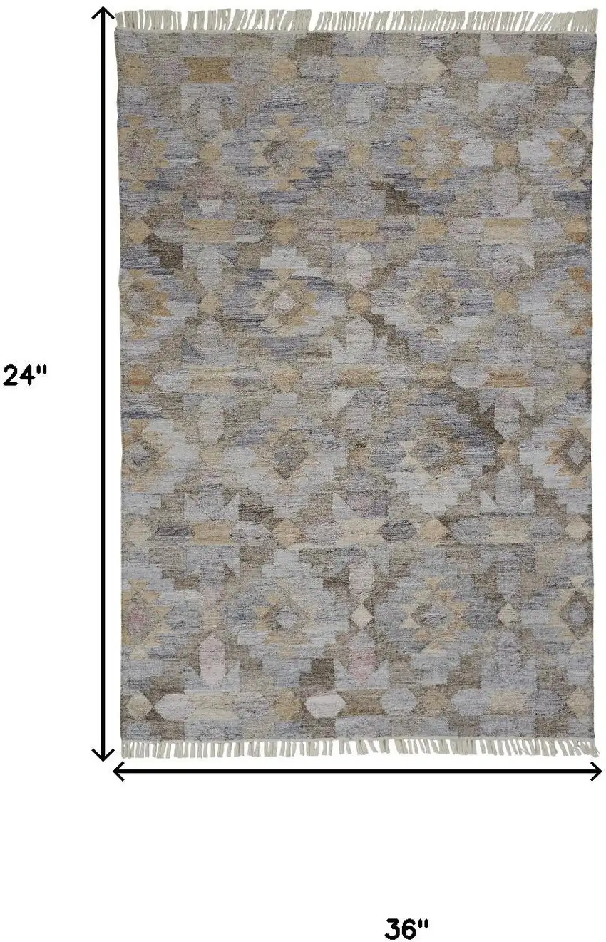 Gray Black And Brown Geometric Hand Woven Area Rug With Fringe Photo 7