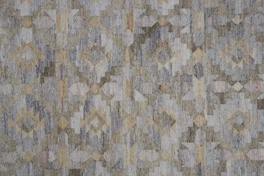 Taupe Gray And Blue Geometric Hand Woven Stain Resistant Area Rug With Fringe Photo 7