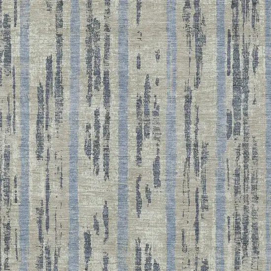 Taupe Gray And Blue Striped Washable Indoor Outdoor Area Rug Photo 6