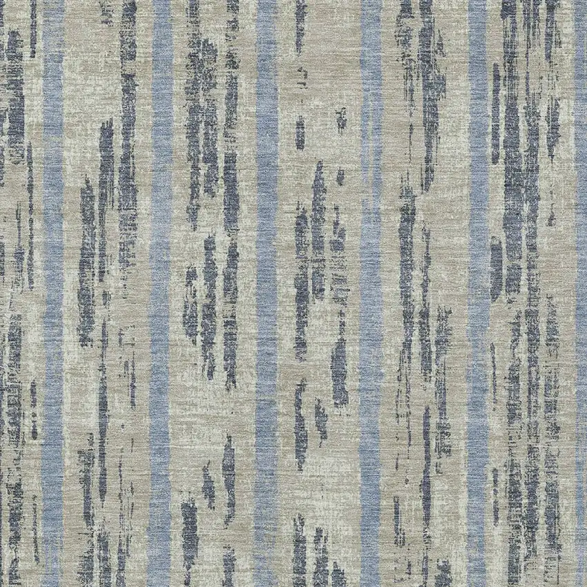 Taupe Gray And Blue Striped Washable Indoor Outdoor Area Rug Photo 6