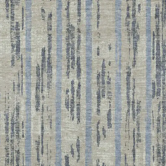 Taupe Gray And Blue Striped Washable Indoor Outdoor Area Rug Photo 6