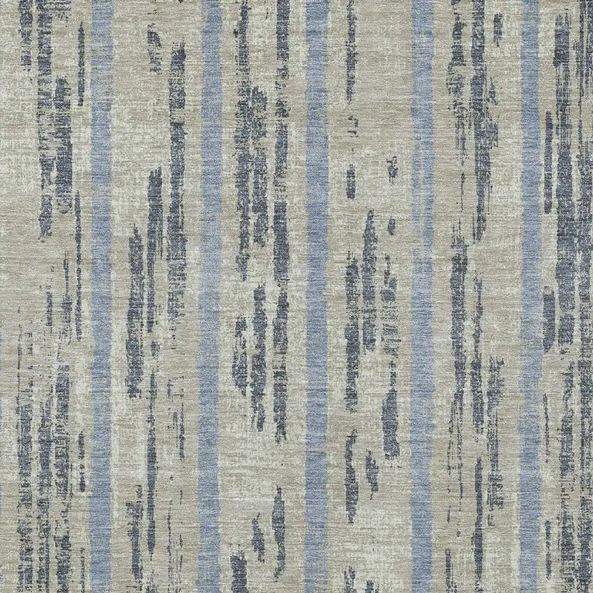 Taupe Gray And Blue Striped Washable Indoor Outdoor Area Rug Photo 6