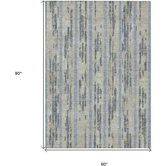 Taupe Gray And Blue Striped Washable Indoor Outdoor Area Rug Photo 3