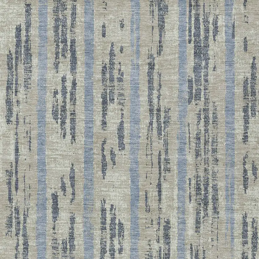 Taupe Gray And Blue Striped Washable Indoor Outdoor Area Rug Photo 6