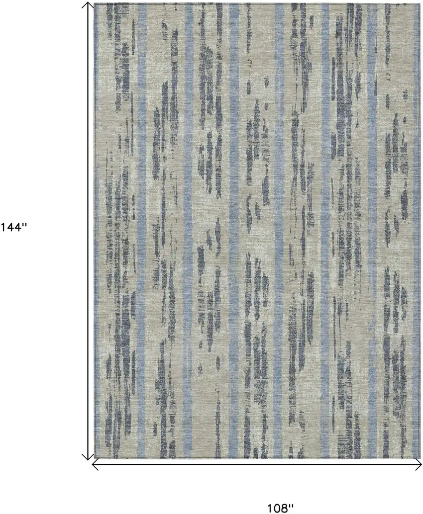 Taupe Gray And Blue Striped Washable Indoor Outdoor Area Rug Photo 3