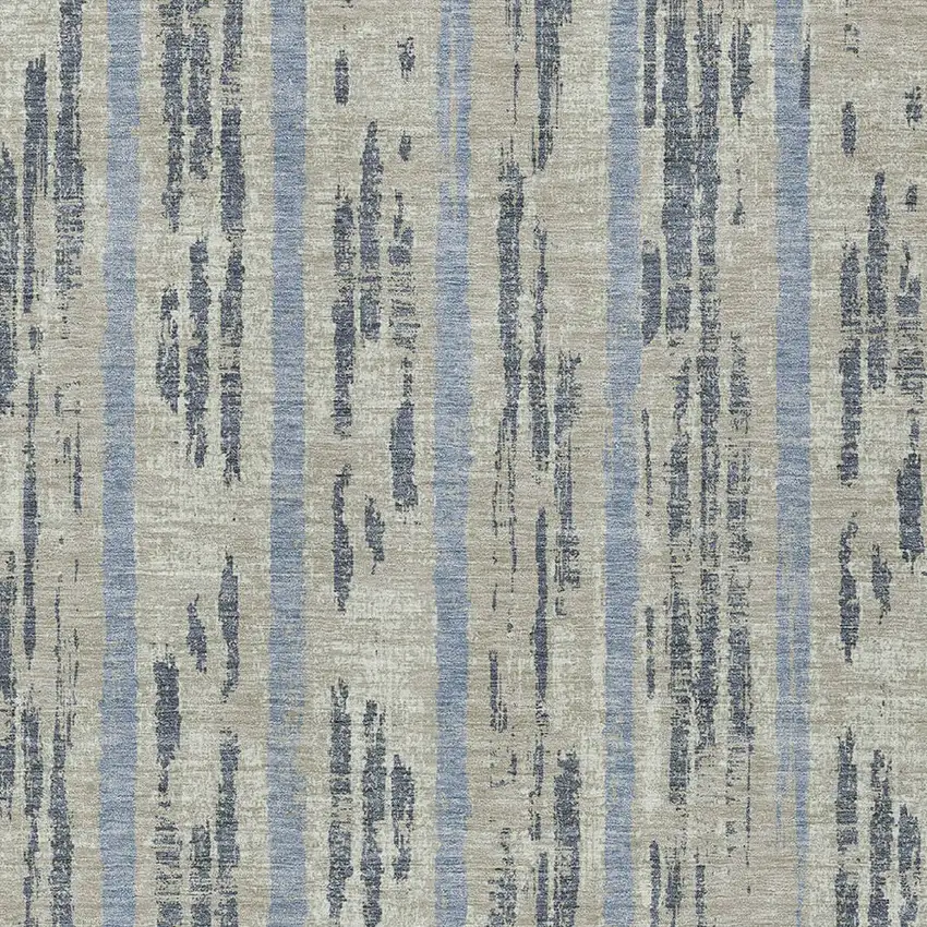 Taupe Gray And Blue Striped Washable Indoor Outdoor Area Rug Photo 6