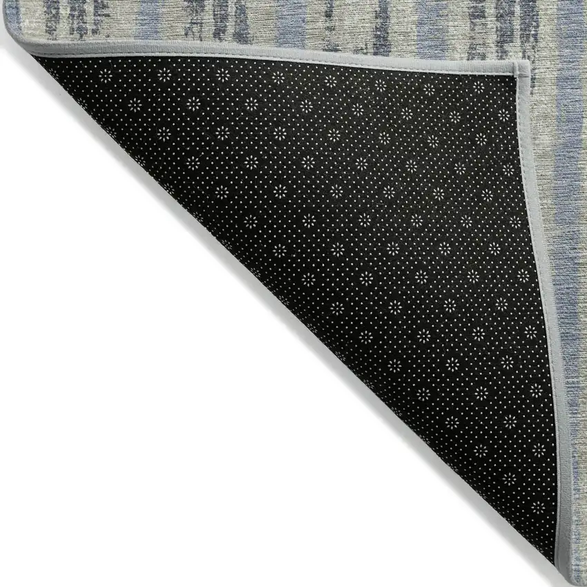 Taupe Gray And Blue Striped Washable Indoor Outdoor Area Rug Photo 4