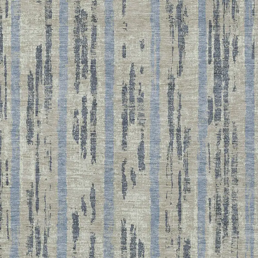 Taupe Gray And Blue Striped Washable Indoor Outdoor Area Rug Photo 6