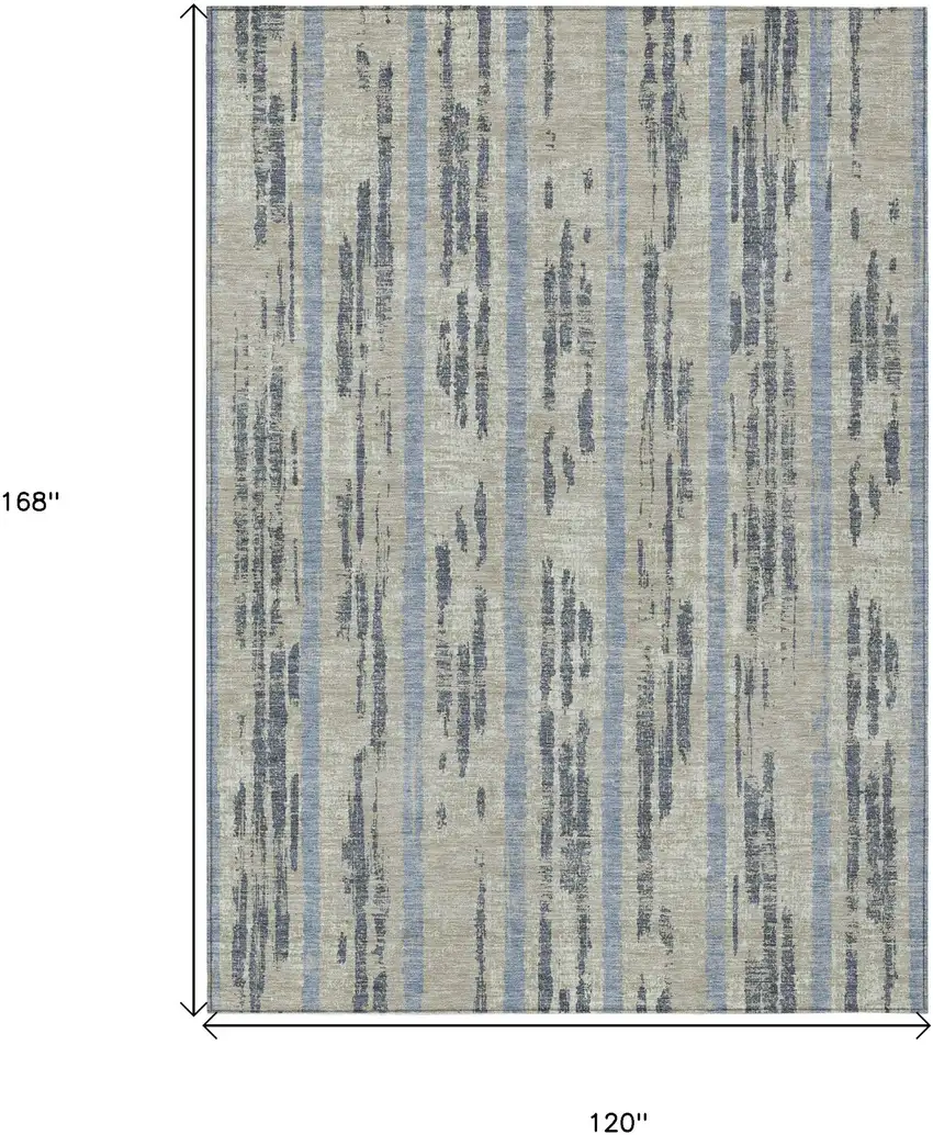 Taupe Gray And Blue Striped Washable Indoor Outdoor Area Rug Photo 3