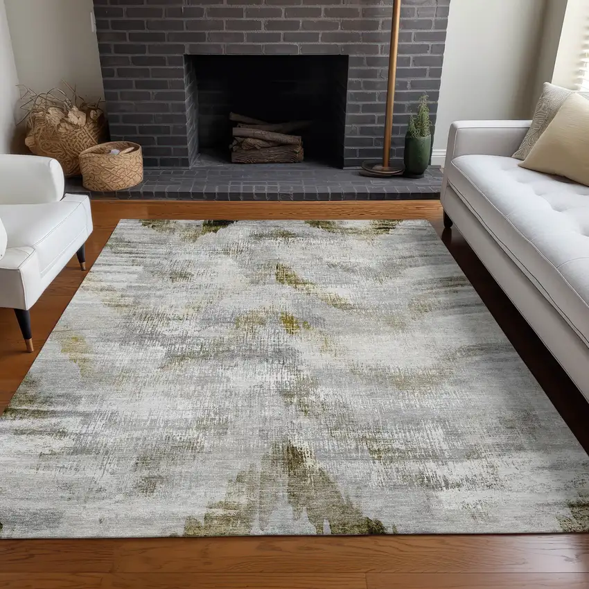 Taupe Gray And Brown Abstract Washable Area Rug With UV Protection Photo 5