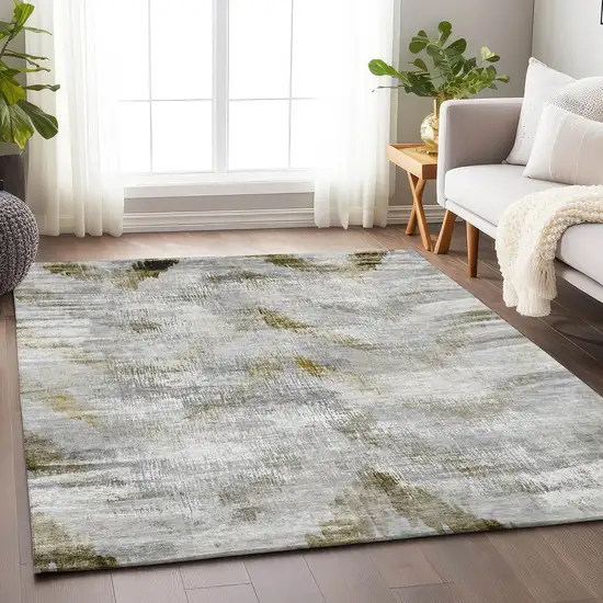 Taupe Gray And Brown Abstract Washable Area Rug With UV Protection Photo 6