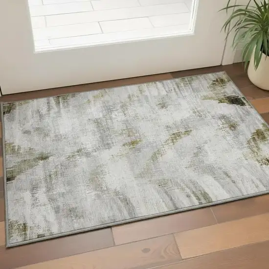 Taupe Gray And Brown Abstract Washable Area Rug With UV Protection Photo 2