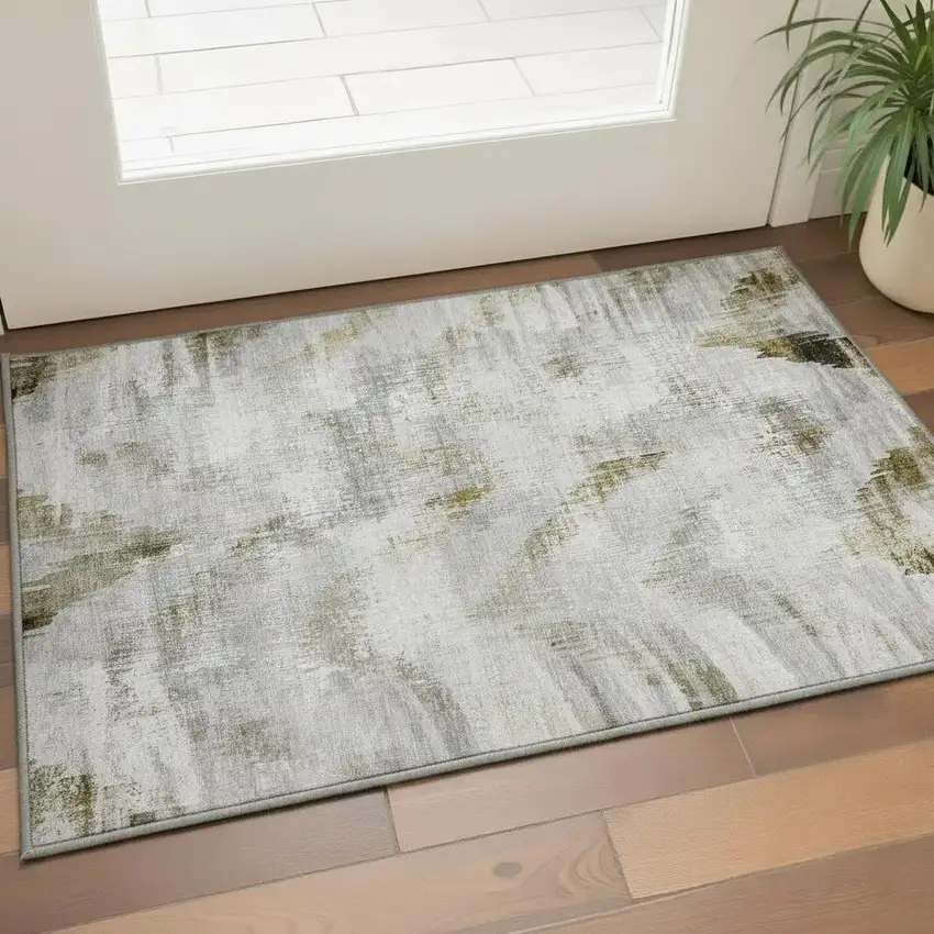 Taupe Gray And Brown Abstract Washable Area Rug With UV Protection Photo 2