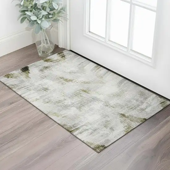Taupe Gray And Brown Abstract Washable Area Rug With UV Protection Photo 1