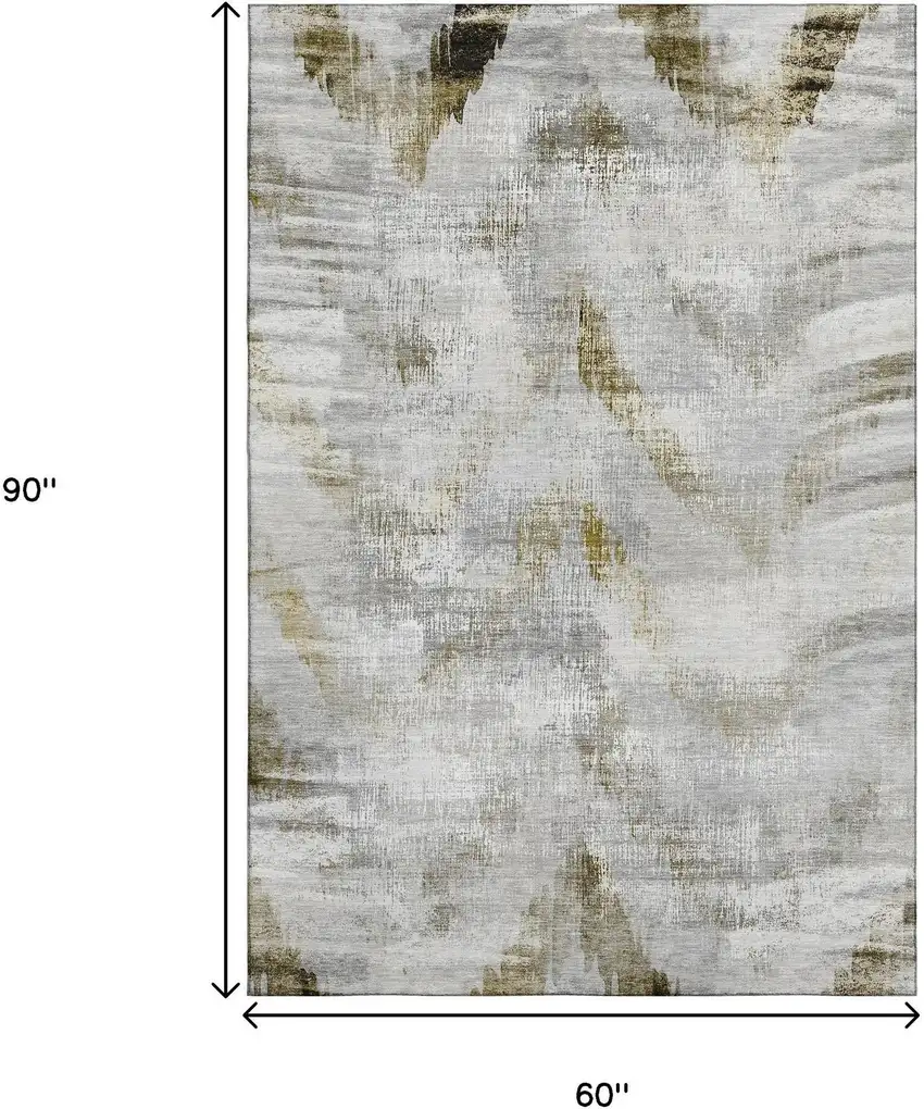 Taupe Gray And Brown Abstract Washable Area Rug With UV Protection Photo 3