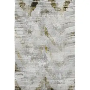 Photo of Taupe Gray And Brown Abstract Washable Area Rug With UV Protection