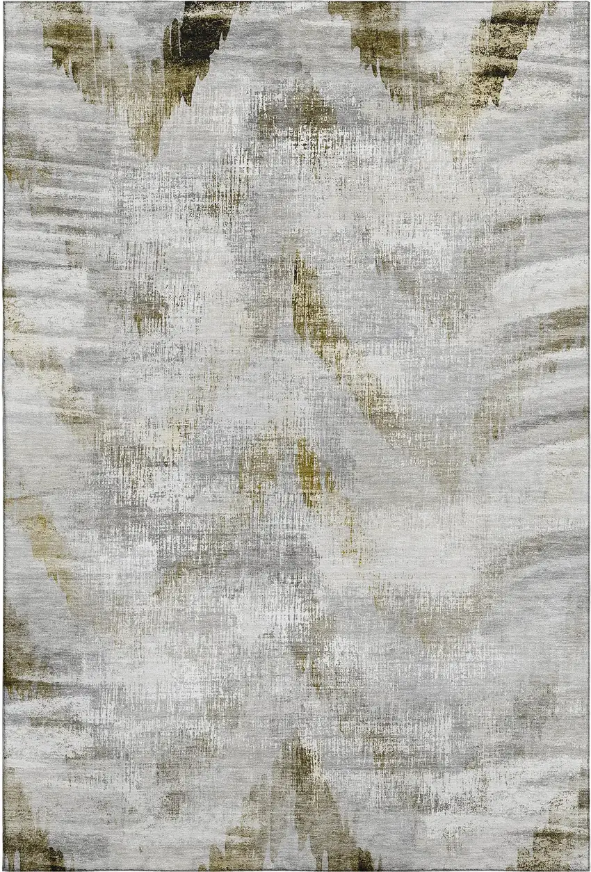 Taupe Gray And Brown Abstract Washable Area Rug With UV Protection Photo 1