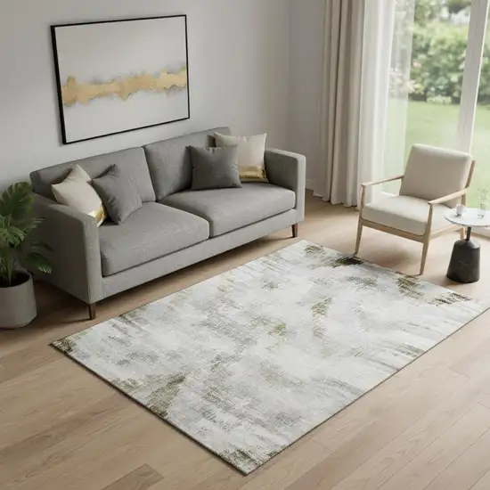 Taupe Gray And Brown Abstract Washable Area Rug With UV Protection Photo 1