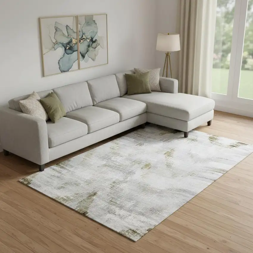 Taupe Gray And Brown Abstract Washable Area Rug With UV Protection Photo 1