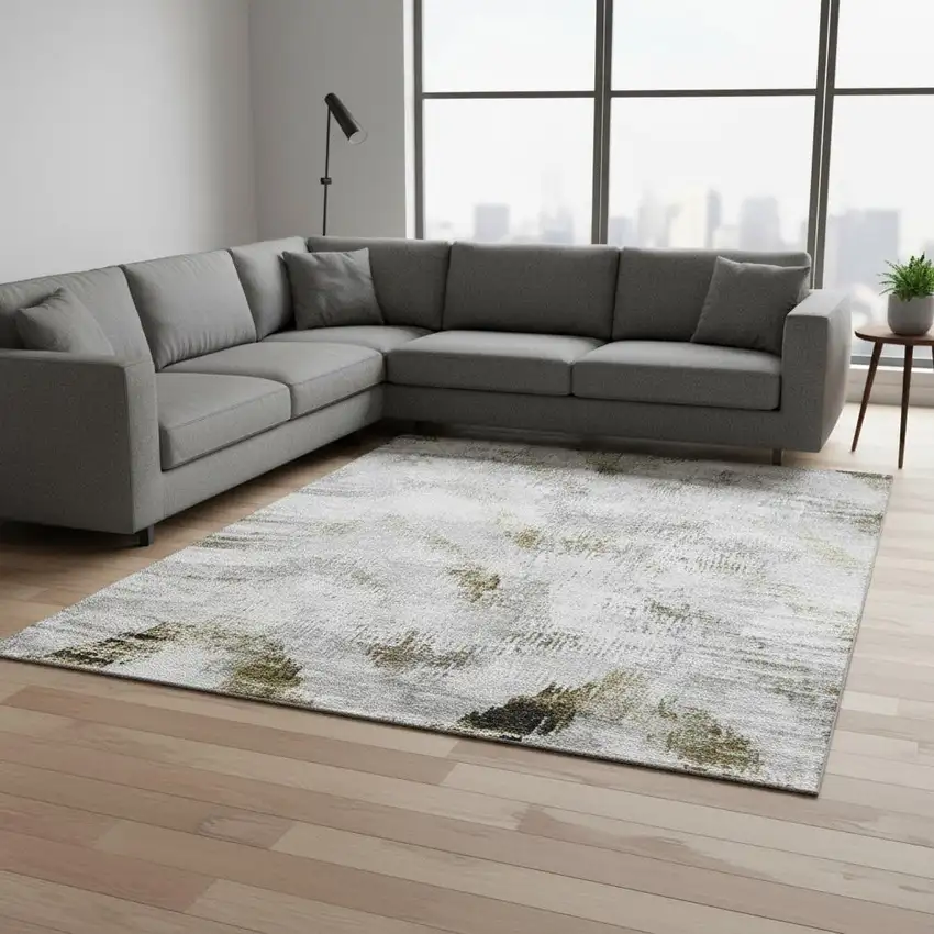 Taupe Gray And Brown Abstract Washable Area Rug With UV Protection Photo 2