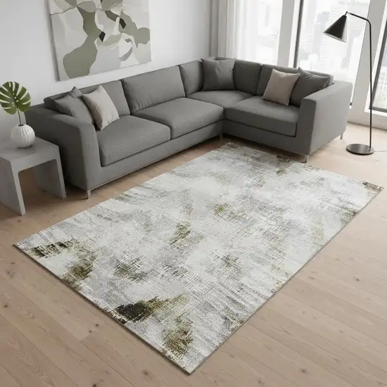 Taupe Gray And Brown Abstract Washable Area Rug With UV Protection Photo 2