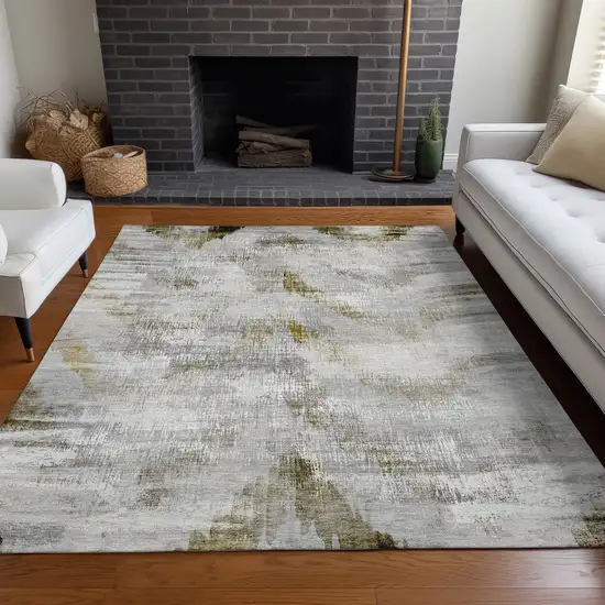 Taupe Gray And Brown Abstract Washable Area Rug With UV Protection Photo 4