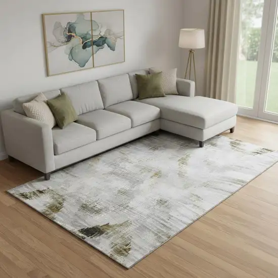 Taupe Gray And Brown Abstract Washable Area Rug With UV Protection Photo 1