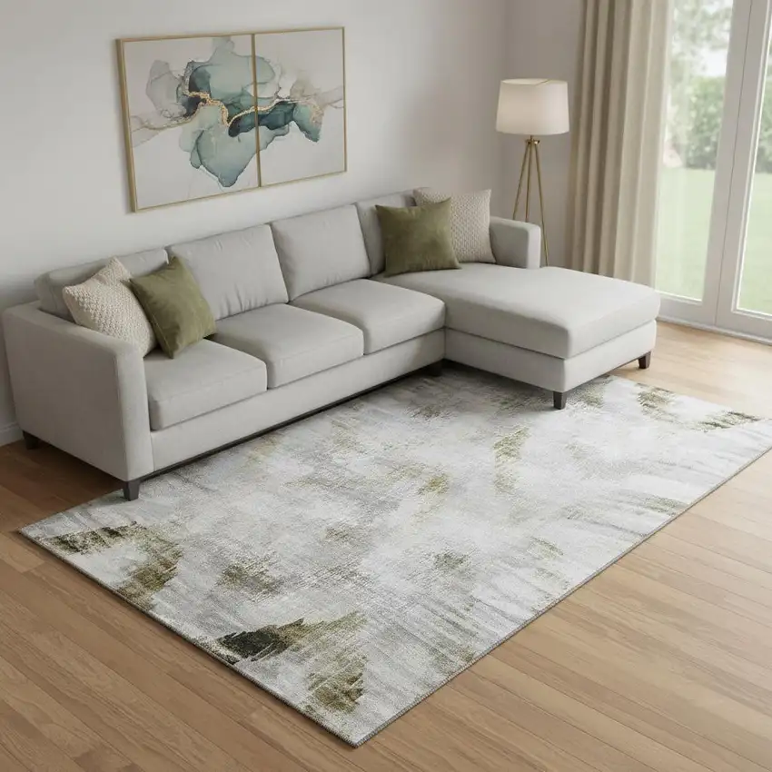 Taupe Gray And Brown Abstract Washable Area Rug With UV Protection Photo 1
