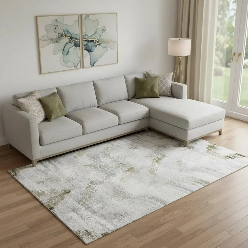 Taupe Gray And Brown Abstract Washable Area Rug With UV Protection Photo 1